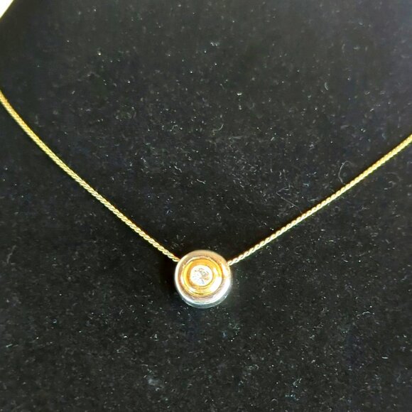 Lauren Conrad LC Gold Silver Tone Round Solitaire Pendant Necklace - Picture 2 of 6